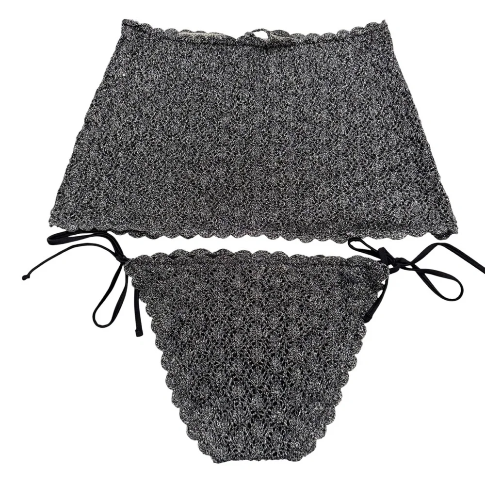 BECCA Metallic Crochet Bikini Bottom And Skirt